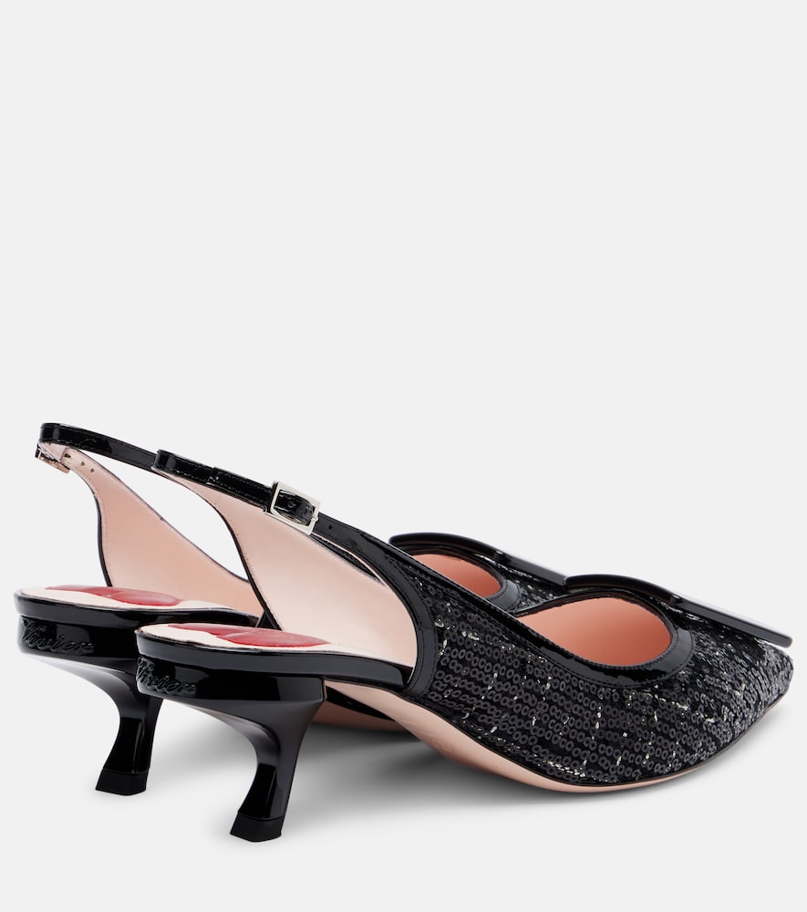 Roger Vivier Virgule 55 sequined slingback pumps - Black Mid Heel Pumps