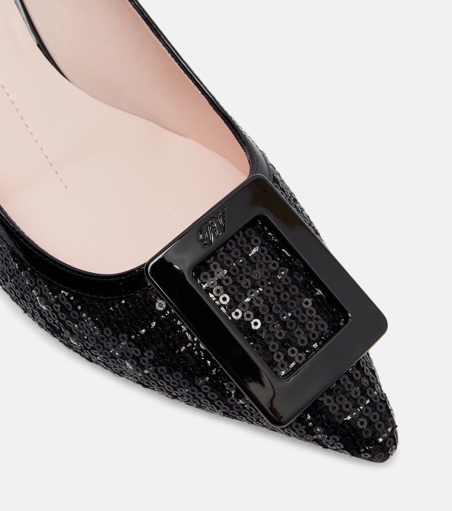 Roger Vivier Virgule 55 sequined slingback pumps - Black Mid Heel Pumps