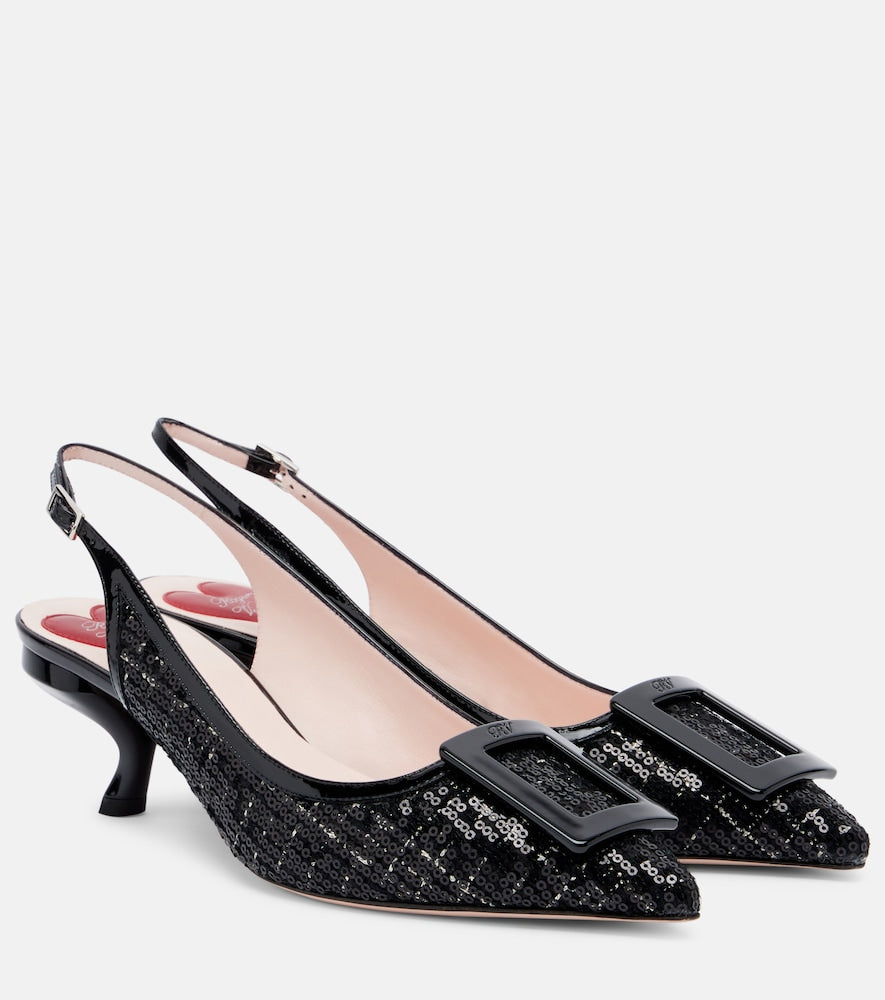 Roger Vivier Virgule 55 sequined slingback pumps - Black Mid Heel Pumps