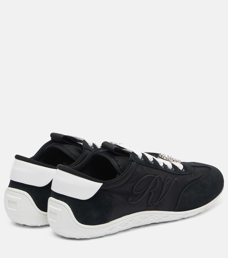 Black Roger Vivier Viv Low suede-trimmed satin sneakers - Low-Top Sneakers