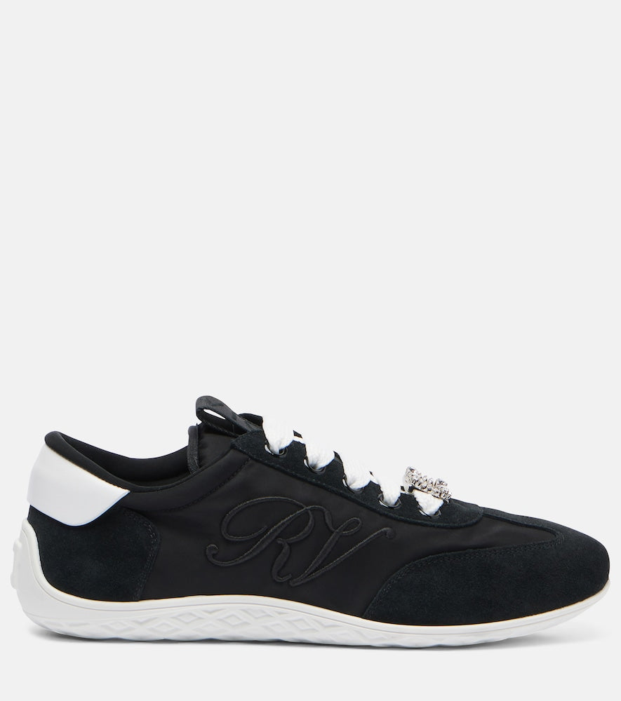 Black Roger Vivier Viv Low suede-trimmed satin sneakers - Low-Top Sneakers