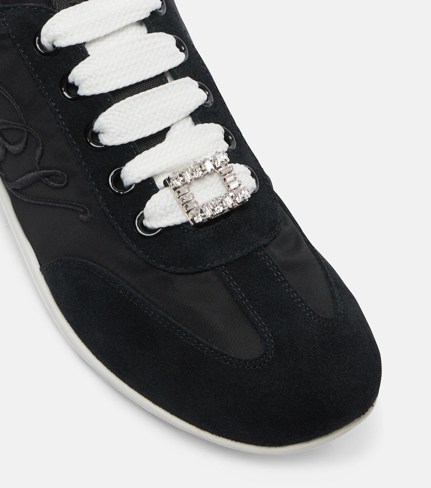 Black Roger Vivier Viv Low suede-trimmed satin sneakers - Low-Top Sneakers
