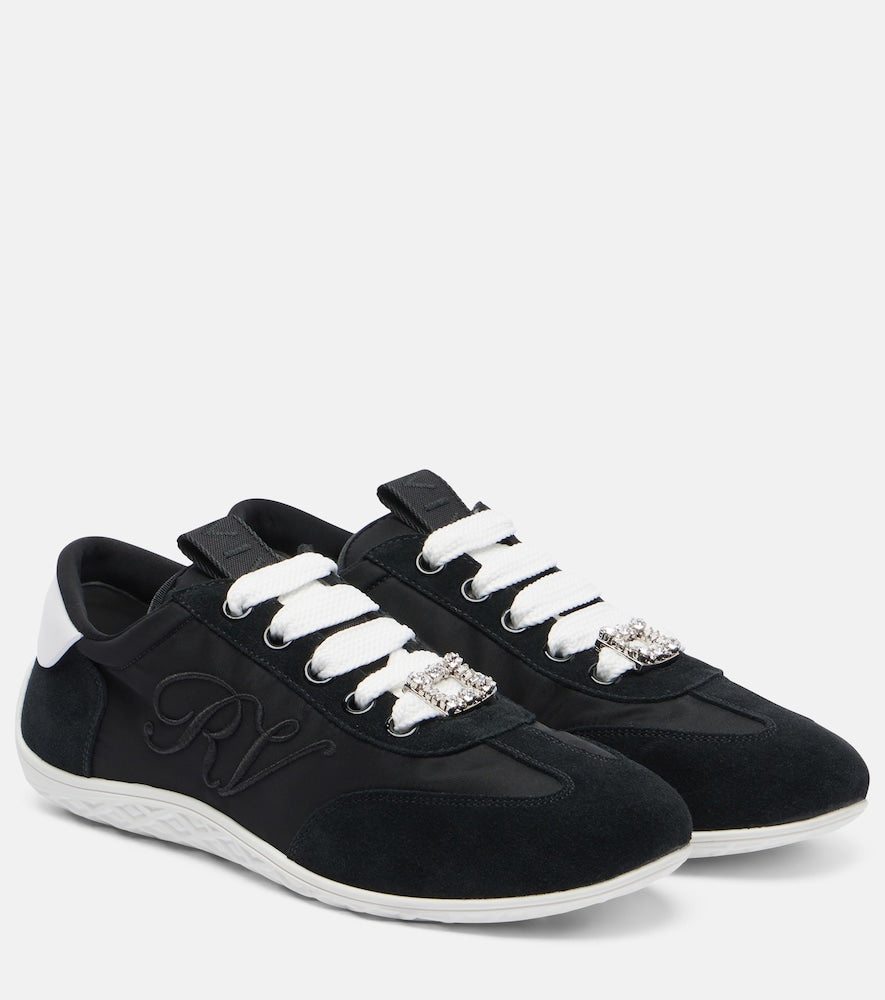 Black Roger Vivier Viv Low suede-trimmed satin sneakers - Low-Top Sneakers