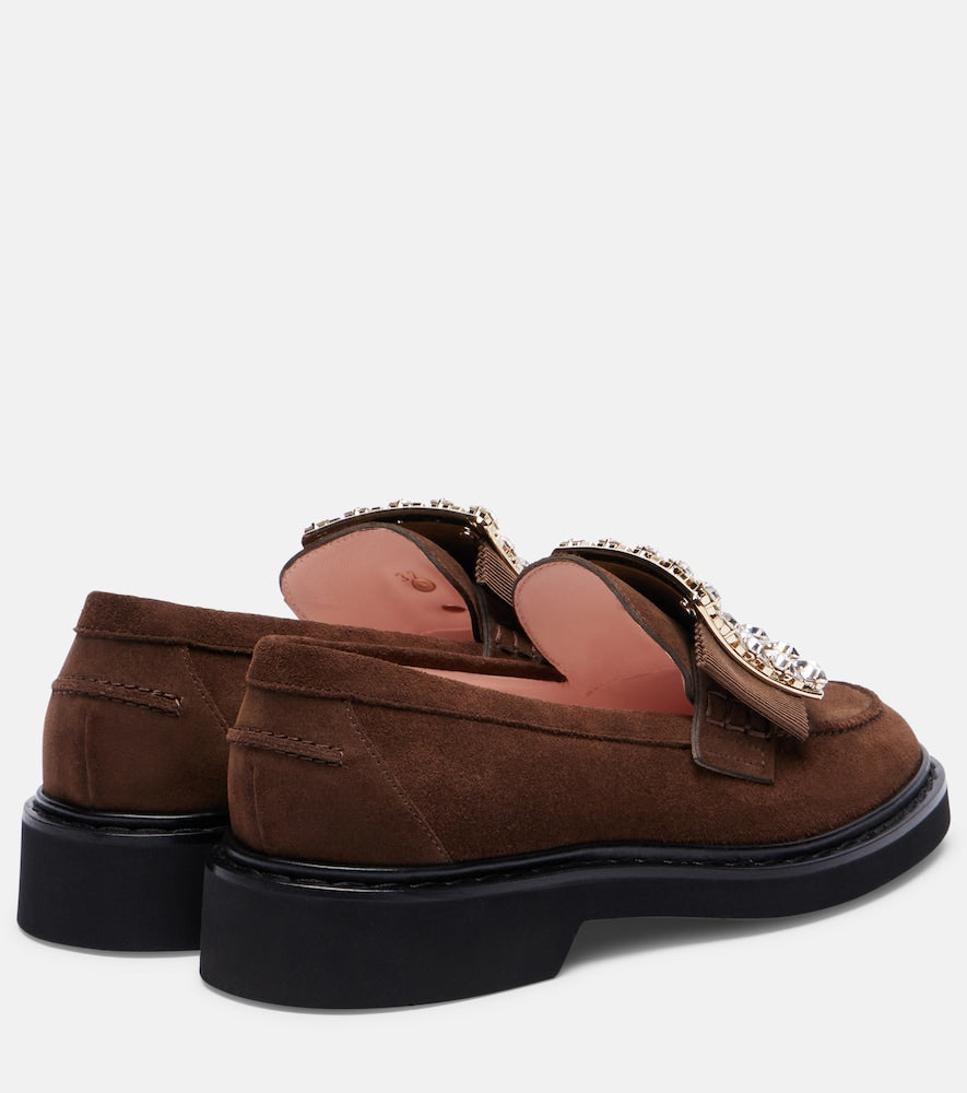 Brown Roger Vivier Viv' Rangers 25 embellished suede loafers - Loafers