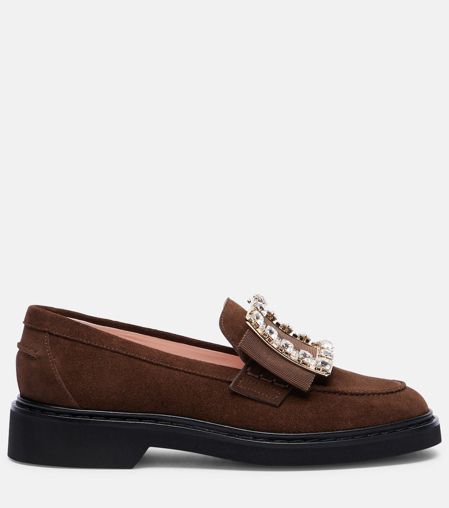Brown Roger Vivier Viv' Rangers 25 embellished suede loafers - Loafers