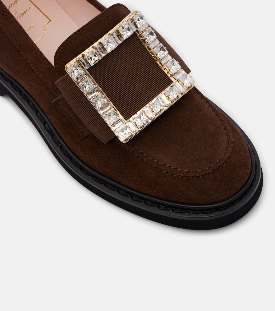 Brown Roger Vivier Viv' Rangers 25 embellished suede loafers - Loafers
