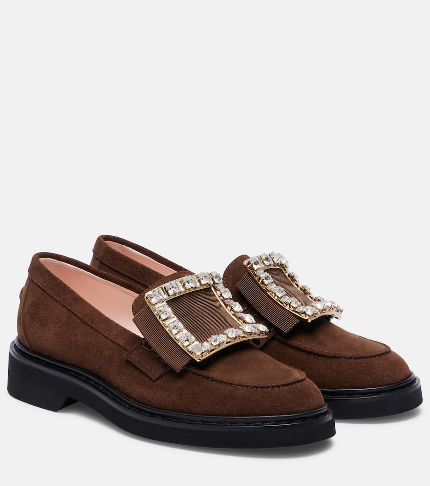 Brown Roger Vivier Viv' Rangers 25 embellished suede loafers - Loafers