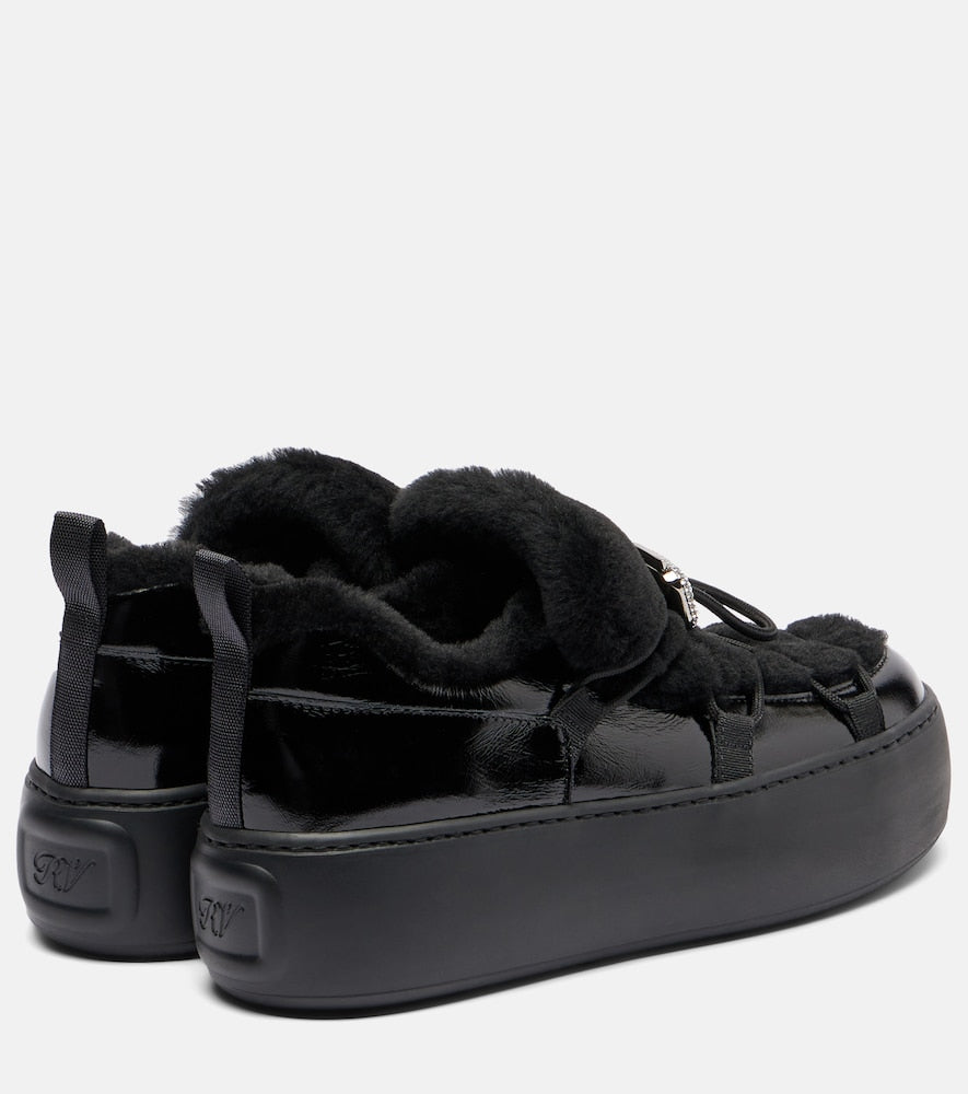 Roger Vivier Viv' Up shearling and patent leather sneakers - Black Flat Boots