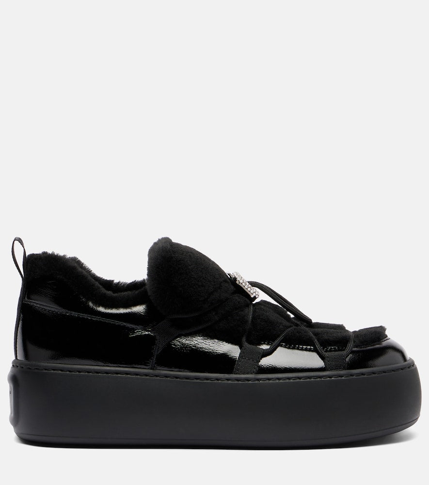 Roger Vivier Viv' Up shearling and patent leather sneakers - Black Flat Boots