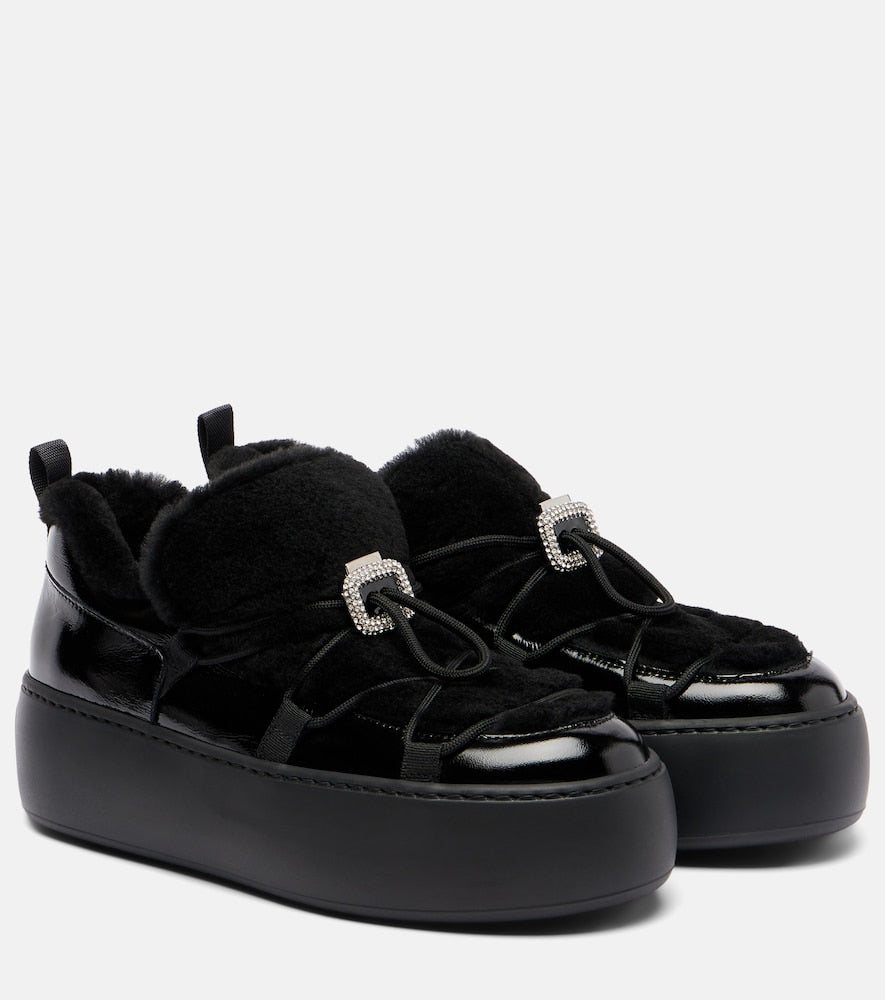 Roger Vivier Viv' Up shearling and patent leather sneakers - Black Flat Boots