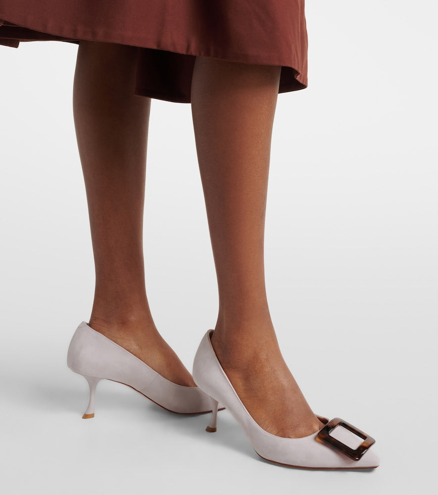 Roger Vivier Viv' in The City suede pumps - White Mid Heel Pumps