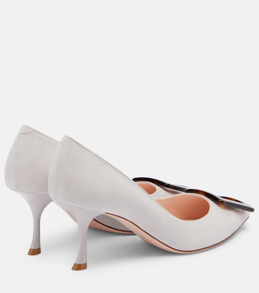 Roger Vivier Viv' in The City suede pumps - White Mid Heel Pumps