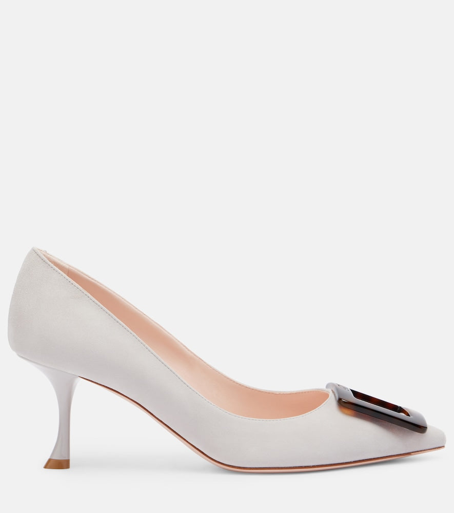 Roger Vivier Viv' in The City suede pumps - White Mid Heel Pumps