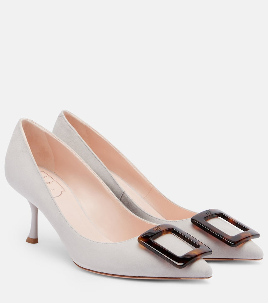Roger Vivier Viv' in The City suede pumps - White Mid Heel Pumps