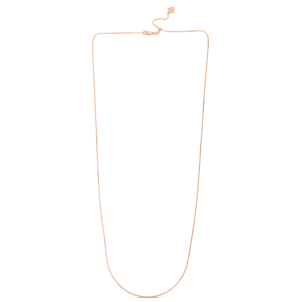 Rose Gold Solid Adjustable Box Chain Necklace | 0.68mm | 22 Inches