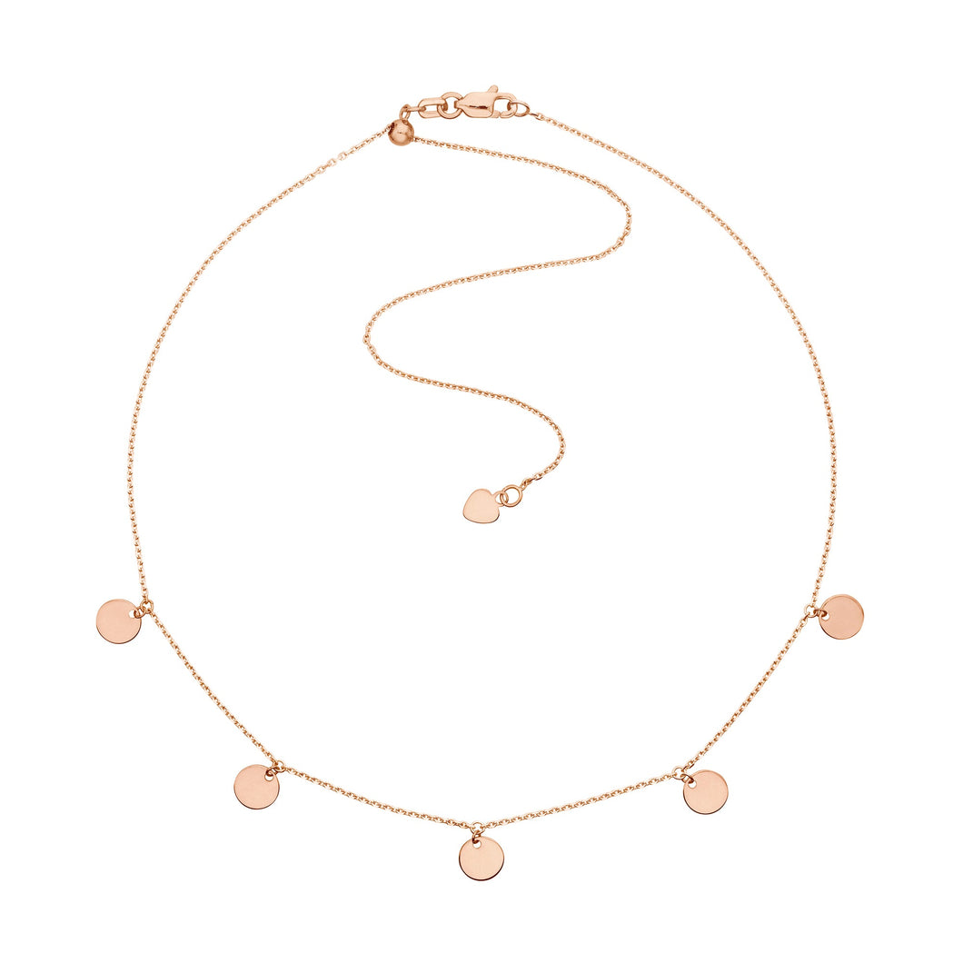 Rose Gold Solid Dangling Disc Station Cable Chain Choker Necklace | Adjustable