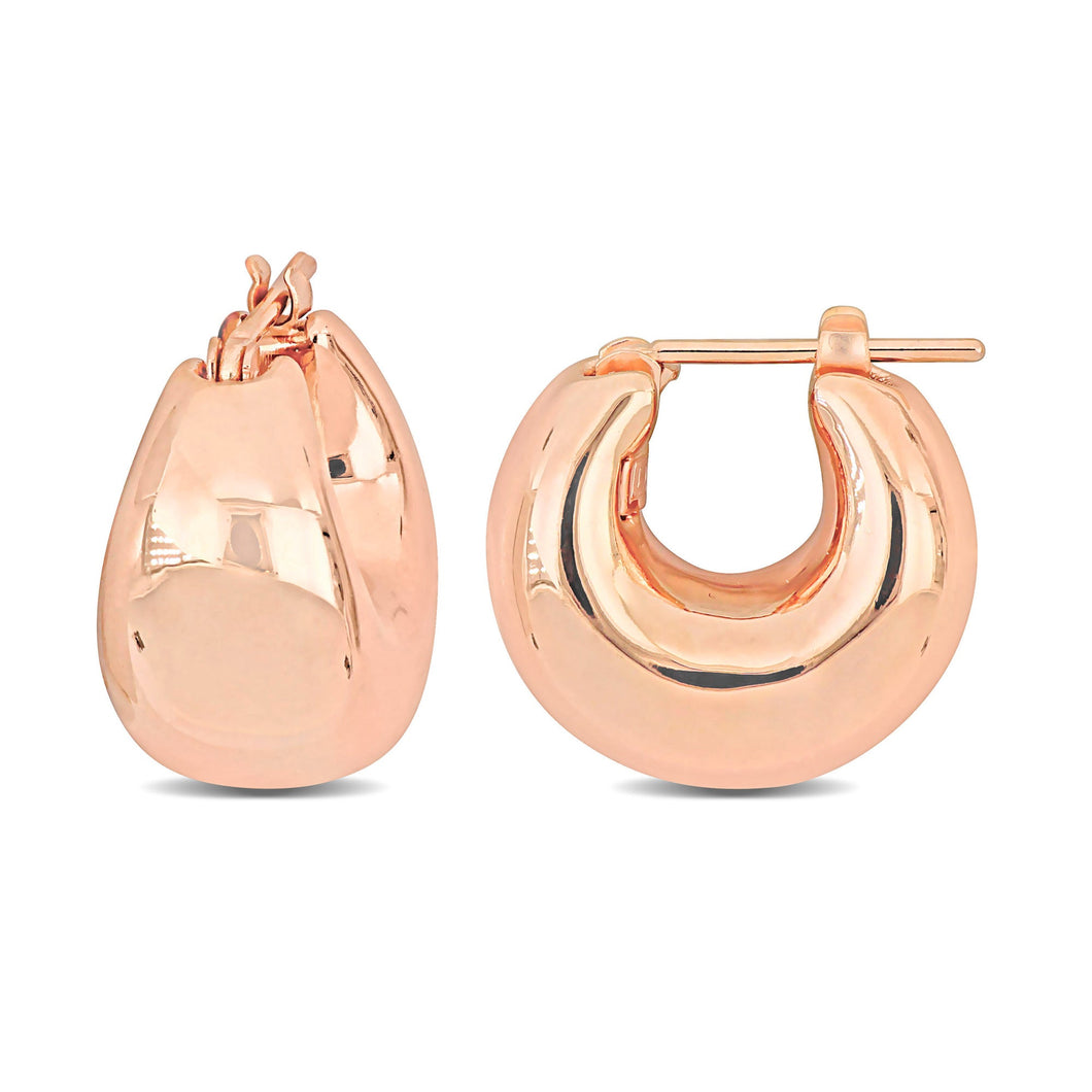 Rose Gold Wide Huggie Hoop Earrings
