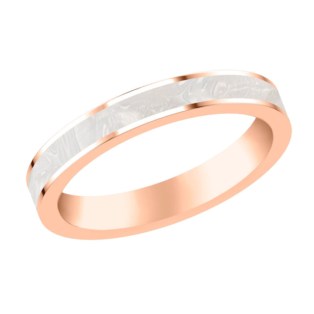 Rose Gold and Pearl White Ceramic Inlay Wedding Band | 3mm | Size 5
