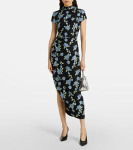 Rotate Asymmetric mesh midi dress