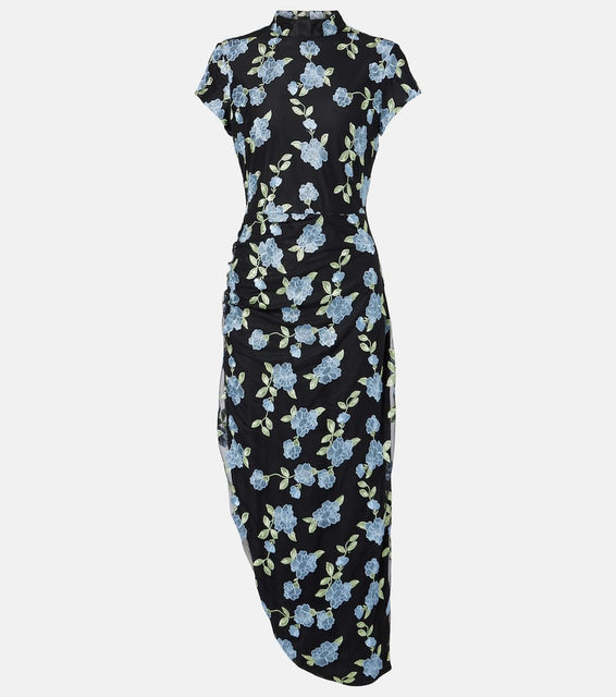Rotate Asymmetric mesh midi dress