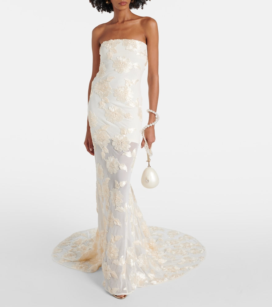 Rotate Bridal Alberty floral-appliqu√É¬© mesh gown