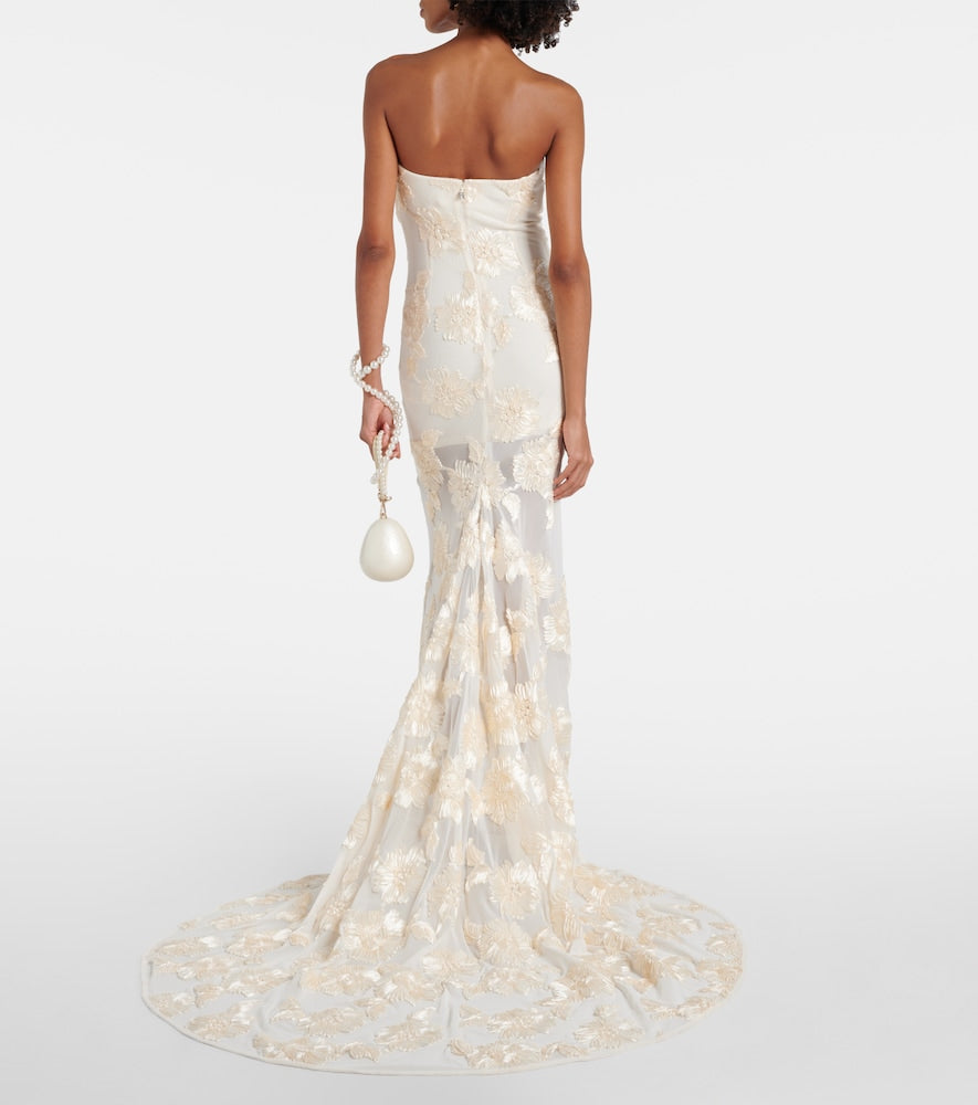 Rotate Bridal Alberty floral-appliqu√É¬© mesh gown