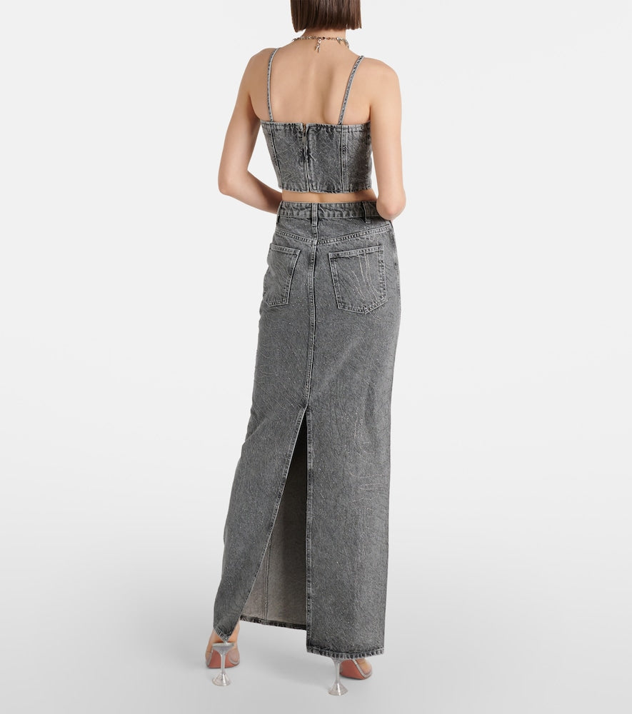 Rotate Embellished denim maxi skirt