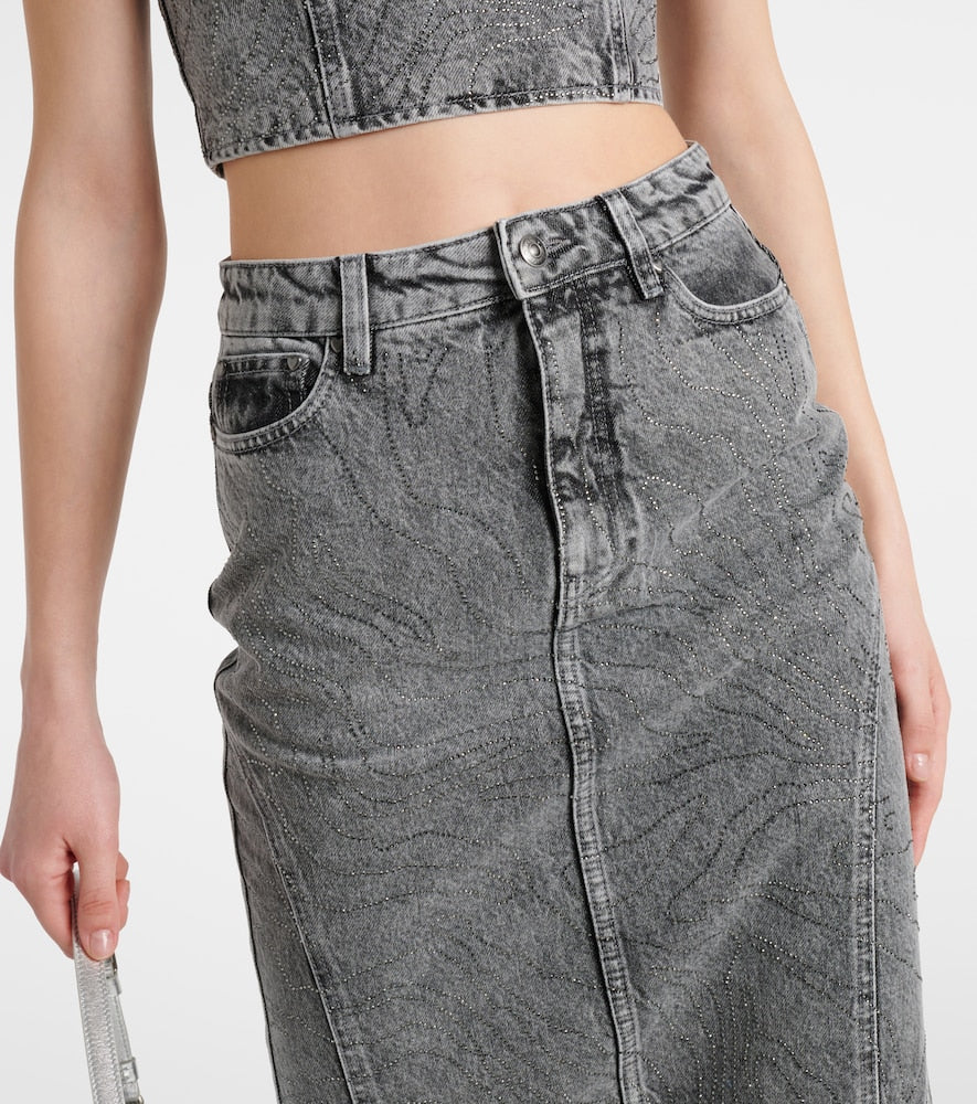 Rotate Embellished denim maxi skirt