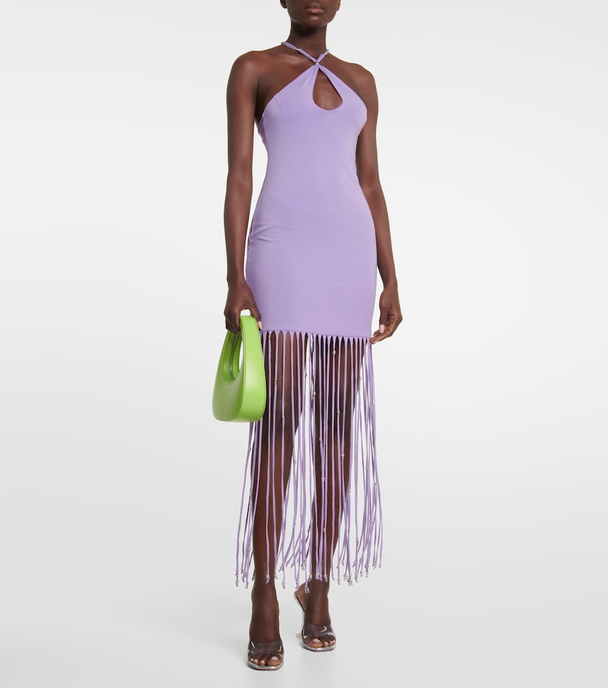 Rotate Fringe-trimmed jersey maxi dress