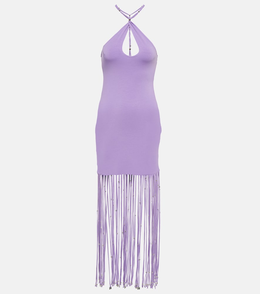 Rotate Fringe-trimmed jersey maxi dress. 旋转流苏边针织长裙