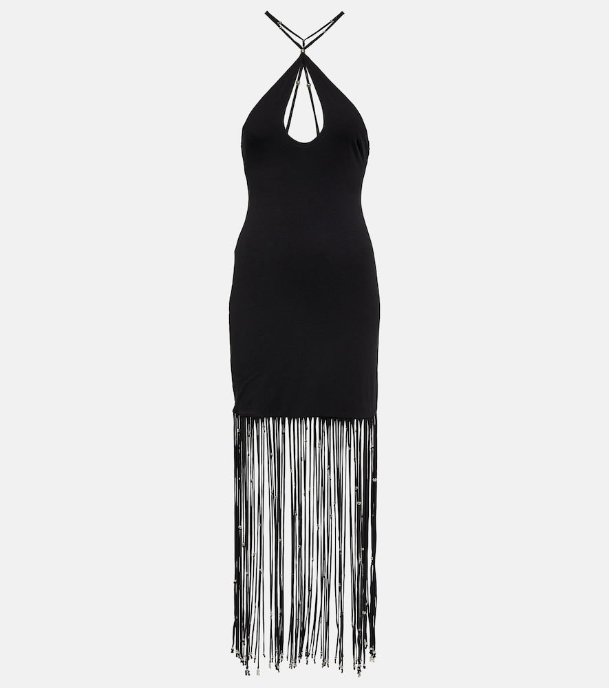 Rotate Fringe-trimmed jersey maxi dress. 旋转流苏边针织长裙