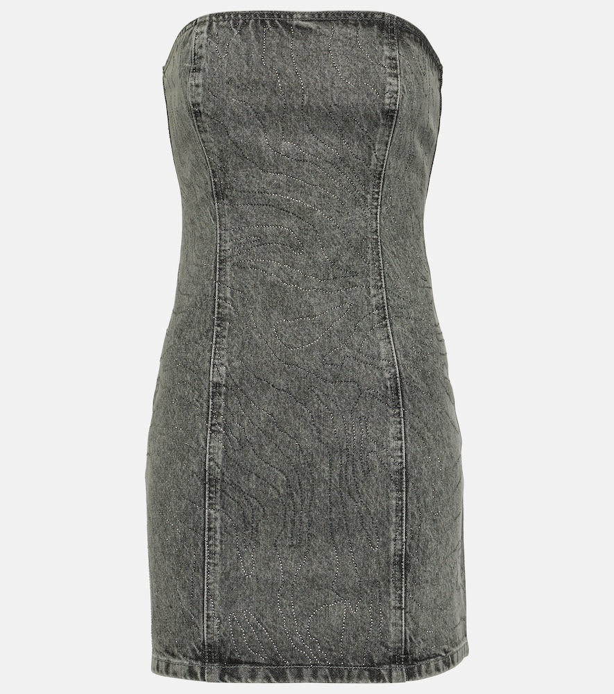 Rotate Rhinestone-embellished denim minidress. 旋转水钻装饰牛仔迷你裙