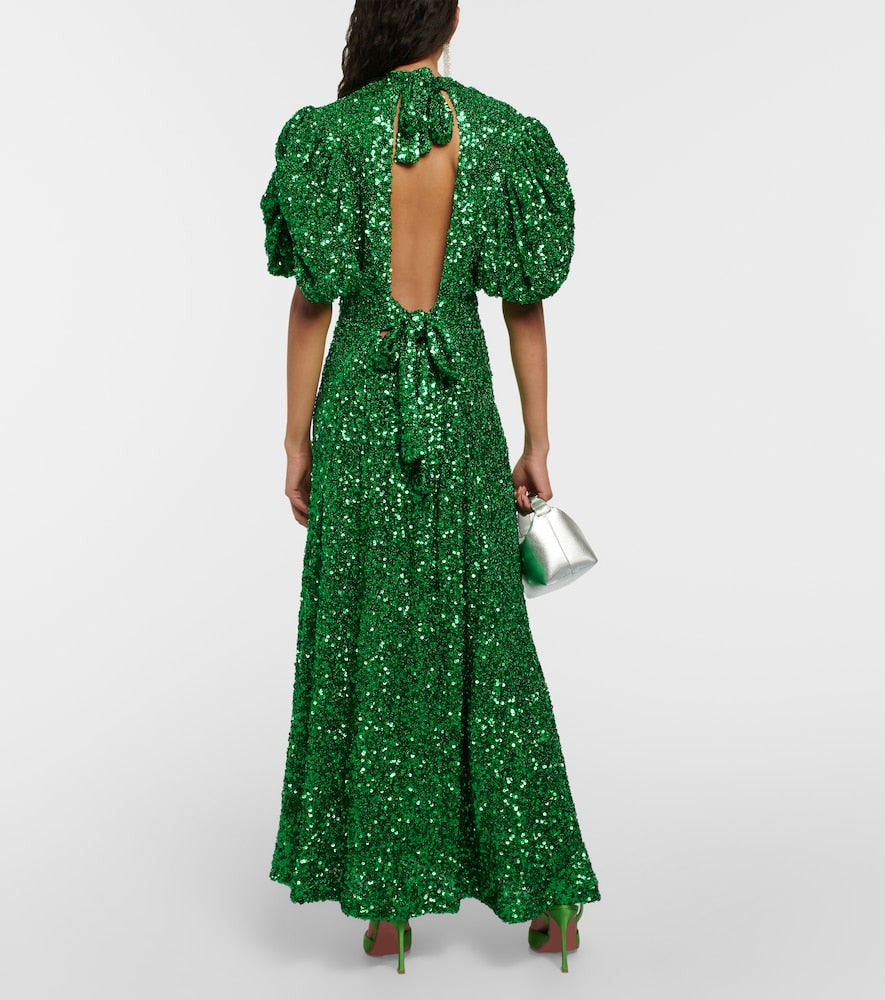 Rotate Sequined puff-sleeve maxi dress