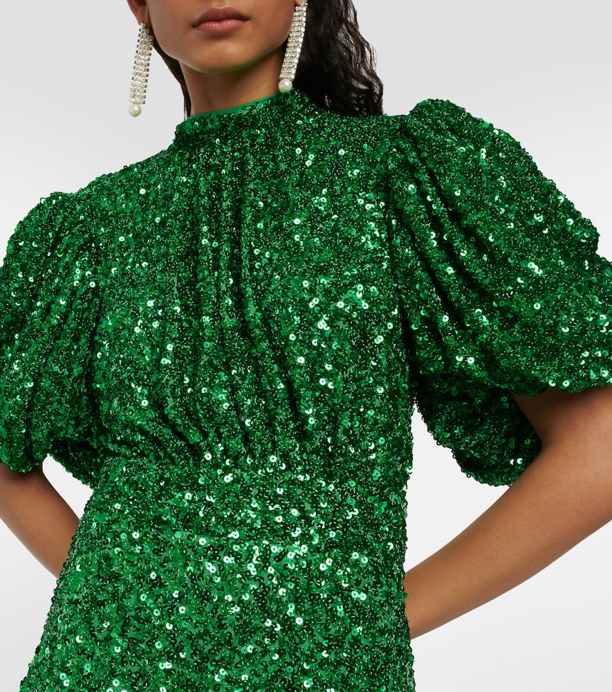 Rotate Sequined puff-sleeve maxi dress