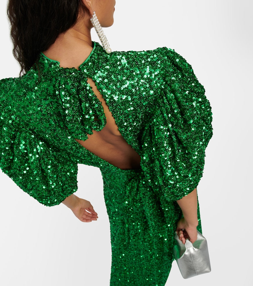 Rotate Sequined puff-sleeve maxi dress