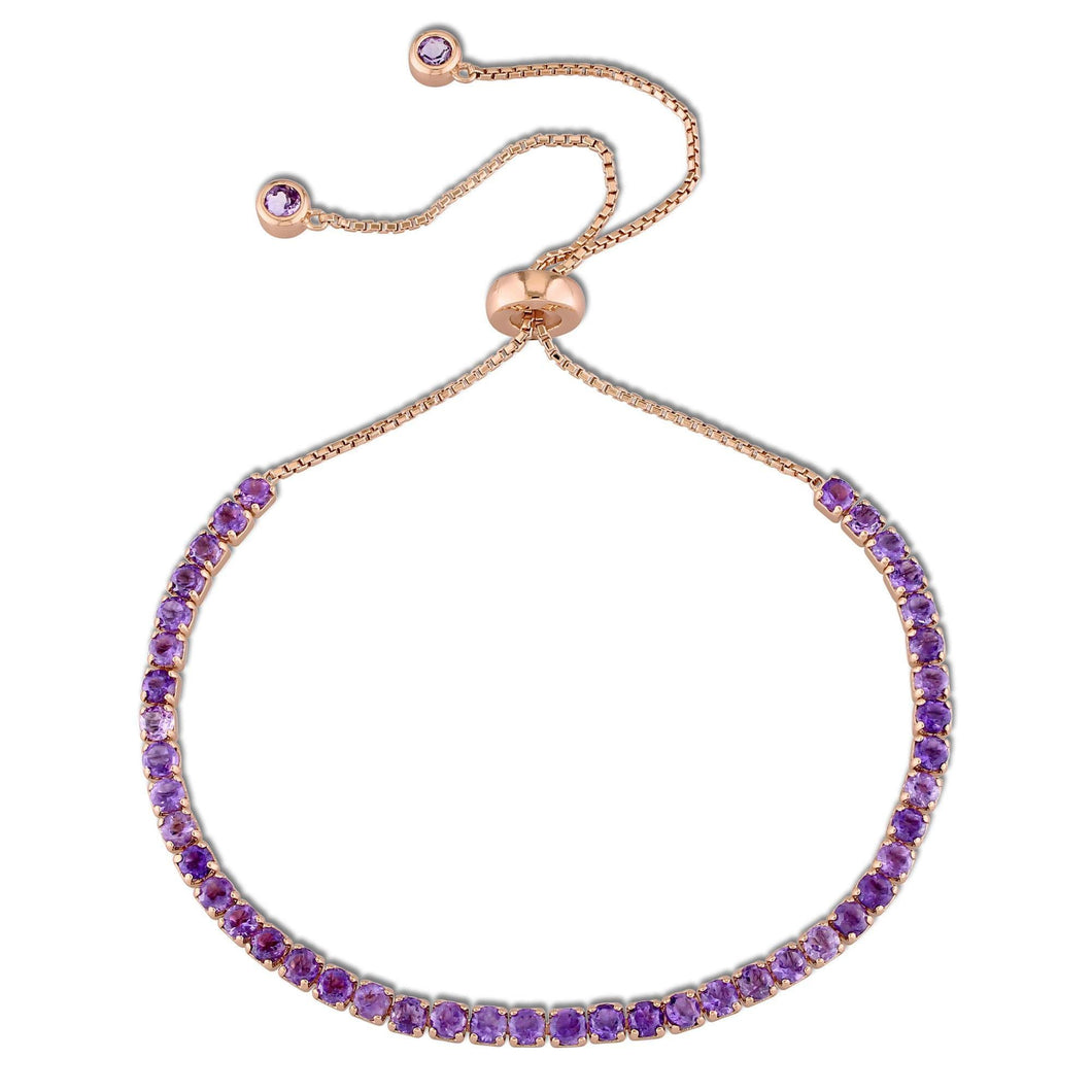 Round Amethyst Tassel Bolo Bracelet in Rose Gold Plated