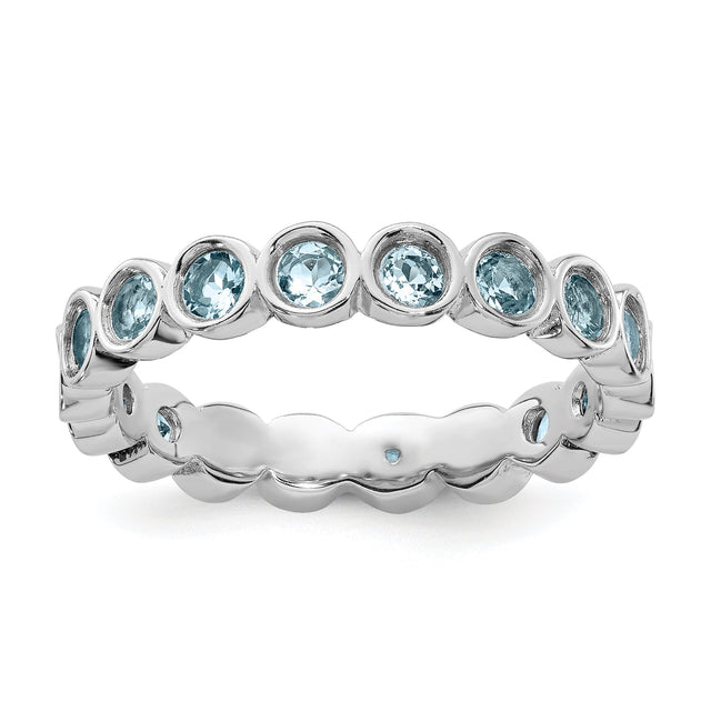 Round Aquamarine Sterling Silver Stackable Ring - Size 10