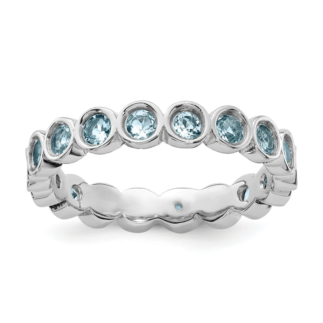 Round Aquamarine Sterling Silver Stackable Ring - Size 10