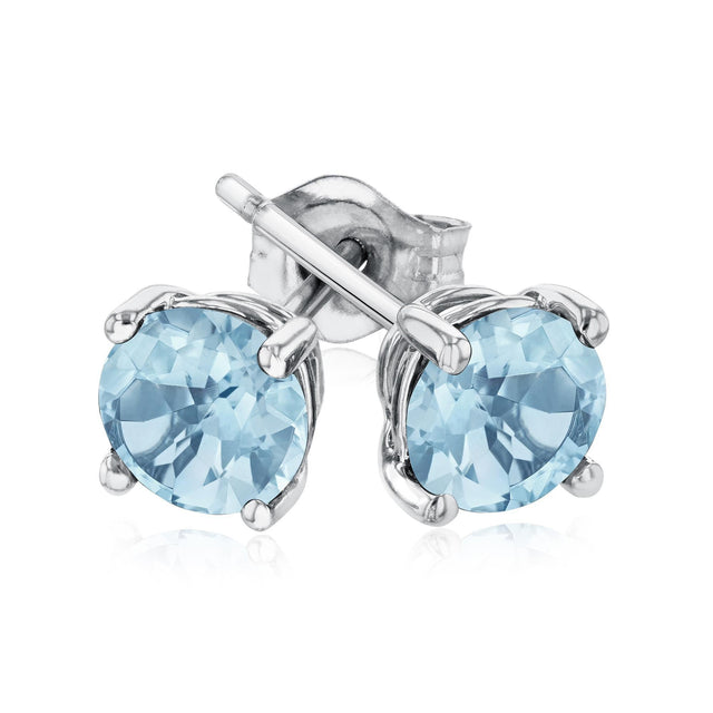 Round Aquamarine White Gold Solitaire Stud Earrings