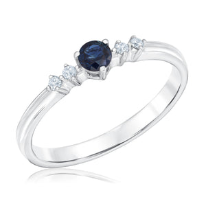 Round Blue Sapphire and 1/20ctw Diamond White Gold Ring