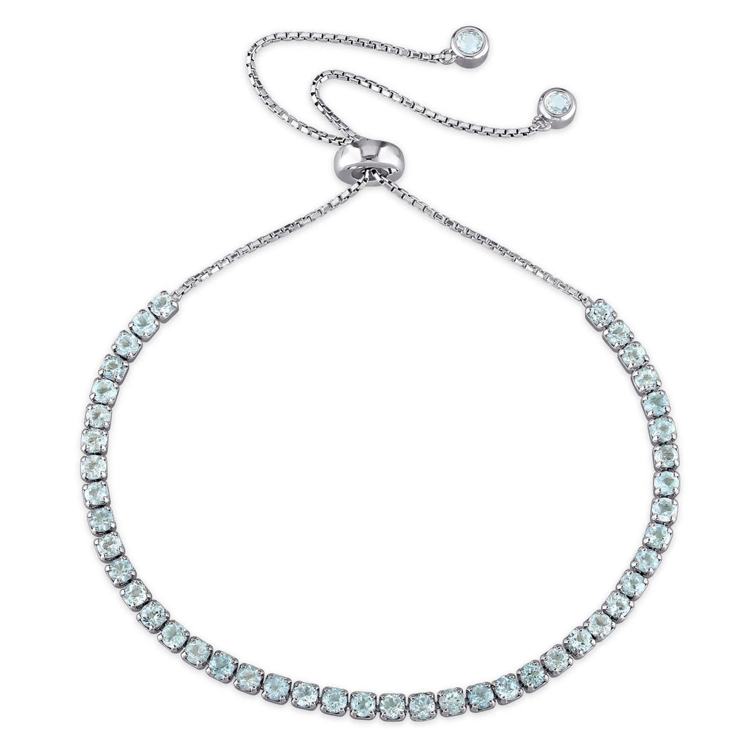 Round Blue Topaz Tassel Bolo Bracelet in Sterling Silver
