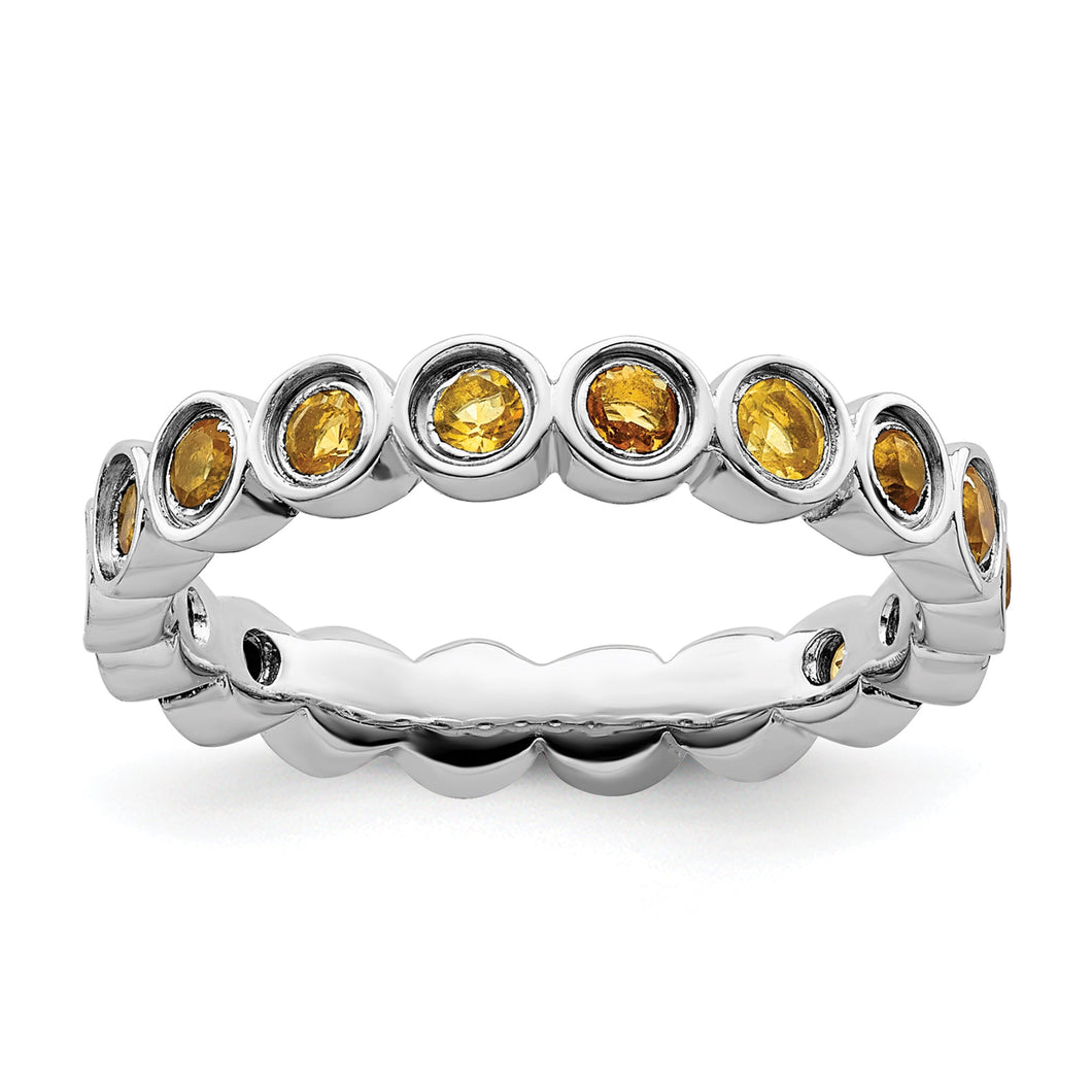 Round Citrine Sterling Silver Stackable Ring - Size 10