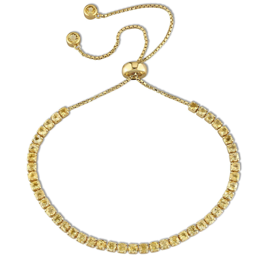 Round Citrine Tassel Bolo Bracelet in Gold Tone