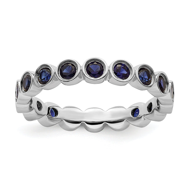 Round Created Blue Sapphire Sterling Silver Stackable Ring - Size 10