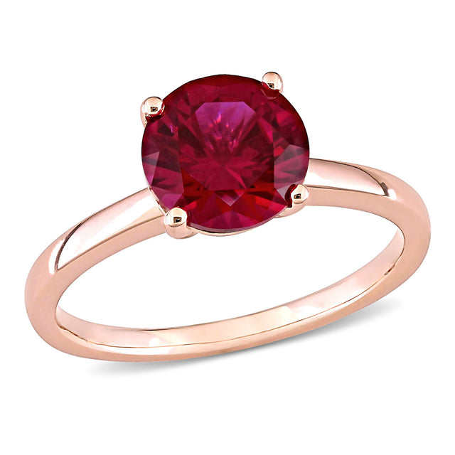 Round Created Ruby Rose Gold Solitaire Promise Ring - Size 9.5