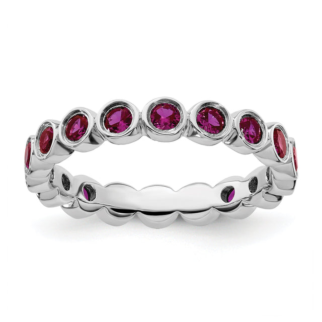 Round Created Ruby Sterling Silver Stackable Ring - Size 10