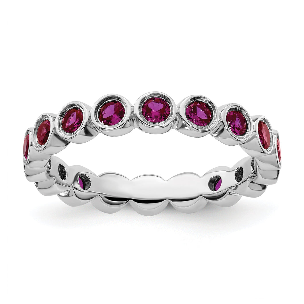 Round Created Ruby Sterling Silver Stackable Ring - Size 10