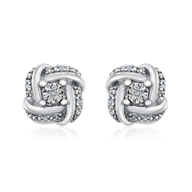 Round Diamond Accent Knot Sterling Silver Stud Earrings | Mills Collection