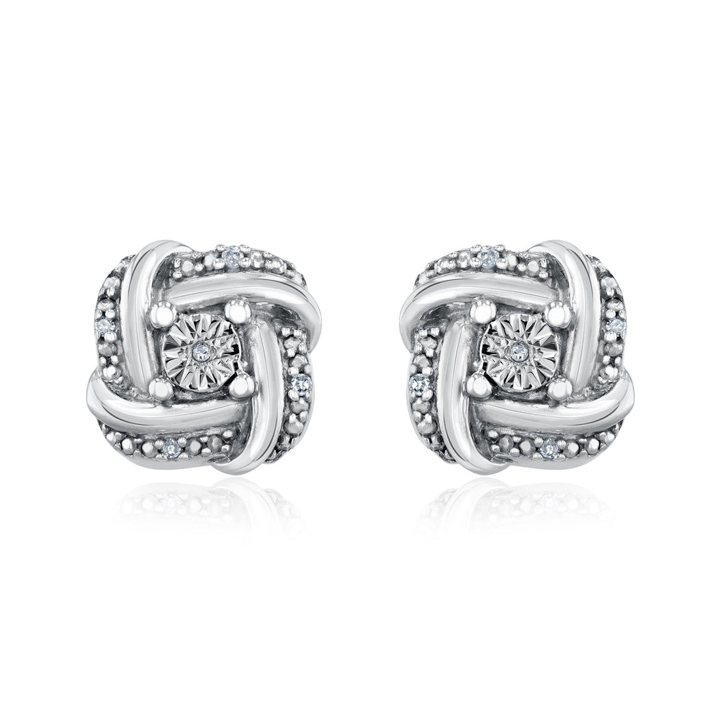Round Diamond Accent Knot Sterling Silver Stud Earrings | Mills Collection