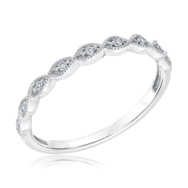 Round Diamond White Gold Milgrain Stackable Ring 1/15ctw